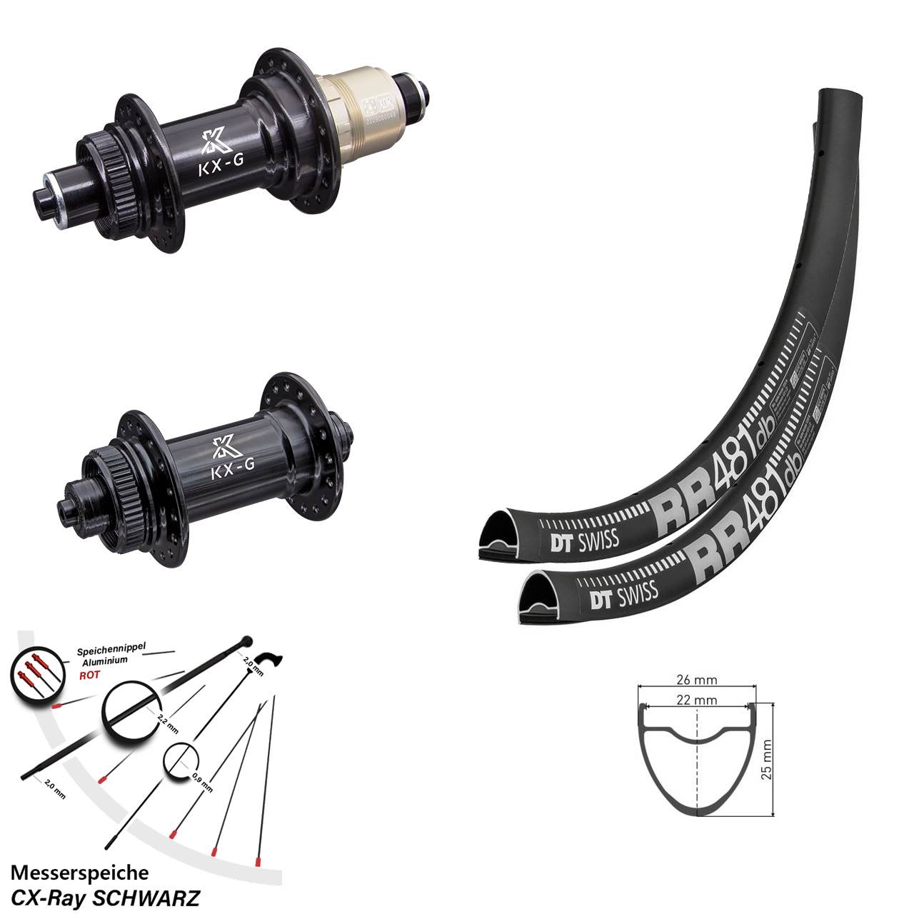 DT Swiss RR 481 KX-G 28 Zoll Disc Laufrad-Satz für Schnellspanner CX-Ray XDR