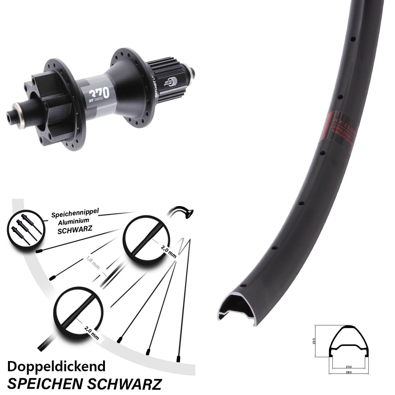 29 Zoll KX Clue DT Swiss 370 Boost 6-Loch Hinterrad QR Boost Micro Spline