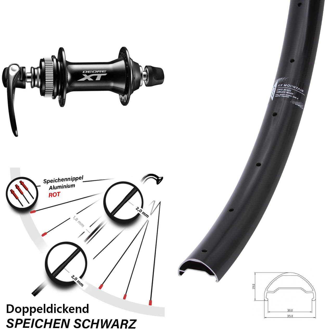 Centerlock Vorderrad für Schnellspanner 29 Zoll KX Mountain Shimano XT