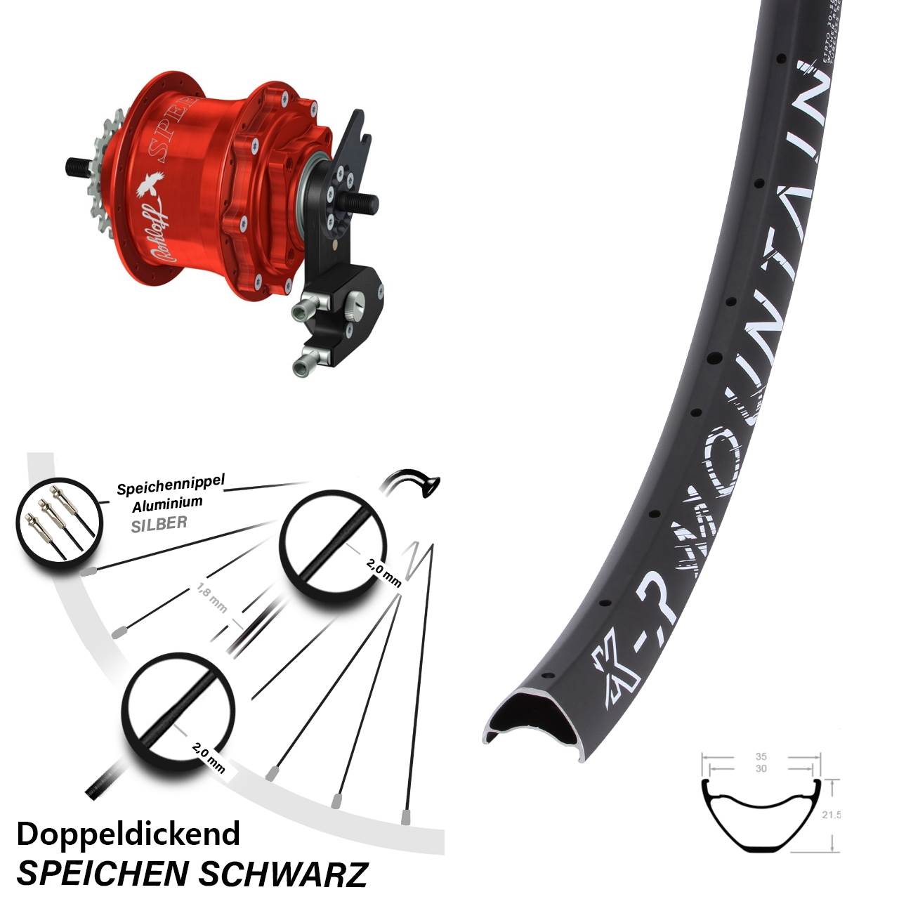 Disc Laufrad 29 Zoll KX-R Mountain Rohloff TS DB OEM2 Tandem rot