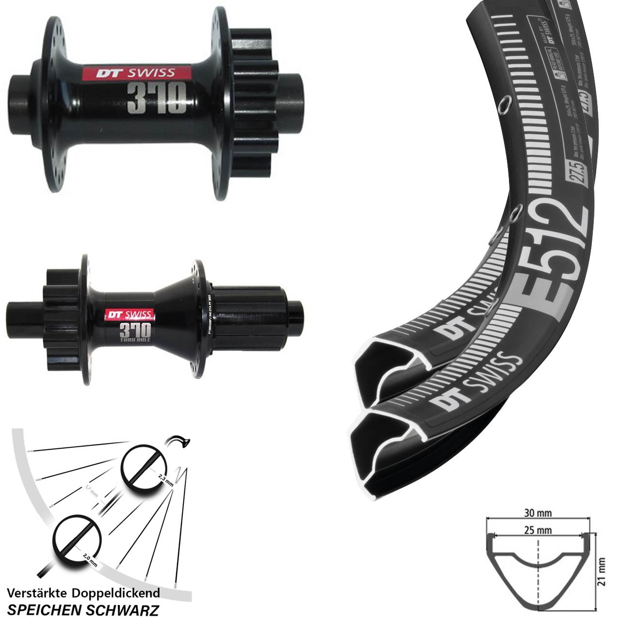 DT Swiss E512-370 27,5 Zoll Laufradsatz 6-Loch 15x100 12x142 8-11 fach HG