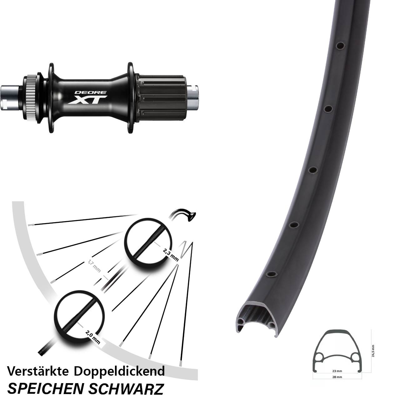 Hinterrad Centerlock 12x148 28 Zoll Ambrosio Sport Shimano XT 8-11 fach HG