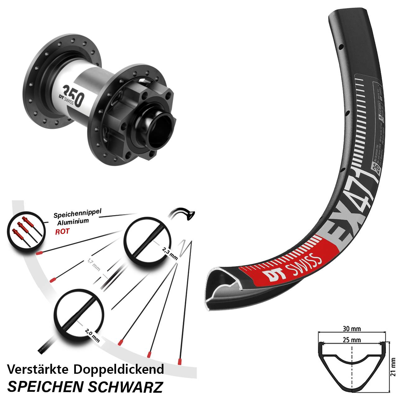 6-Loch Vorderrad 20x110 Boost 27,5 Zoll DT Swiss EX471-350