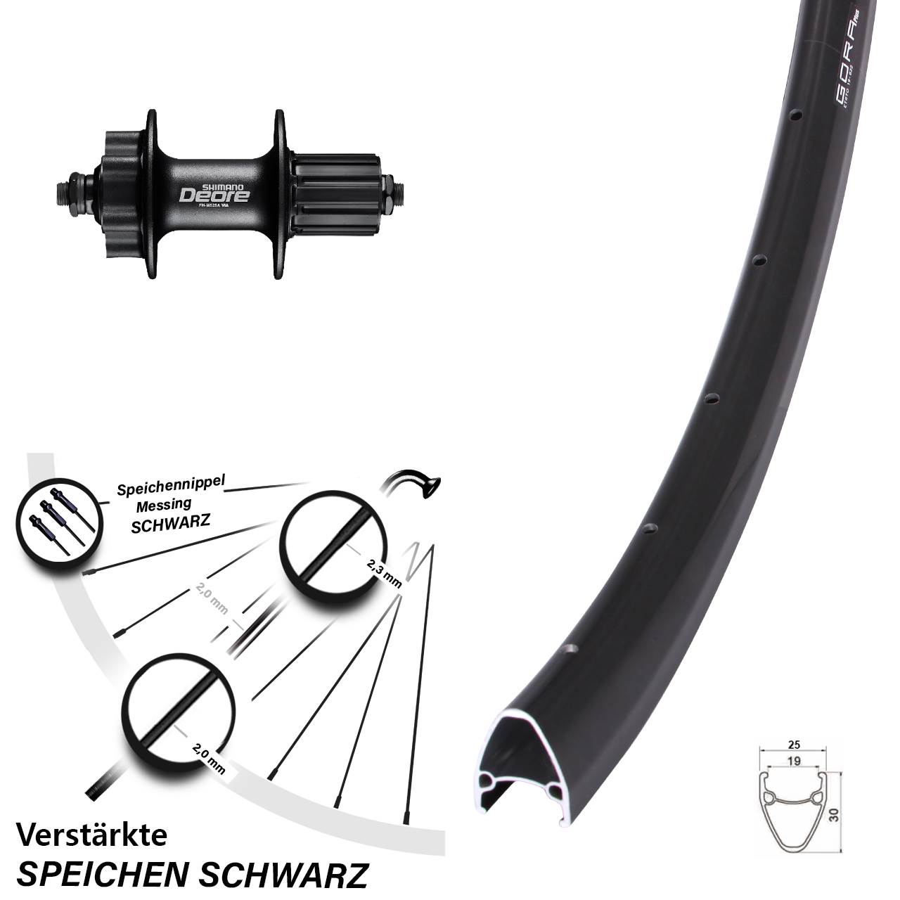 6-Loch Hinterrad QR 28 Zoll Gora Plus Shimano FH-M525 8-11 fach