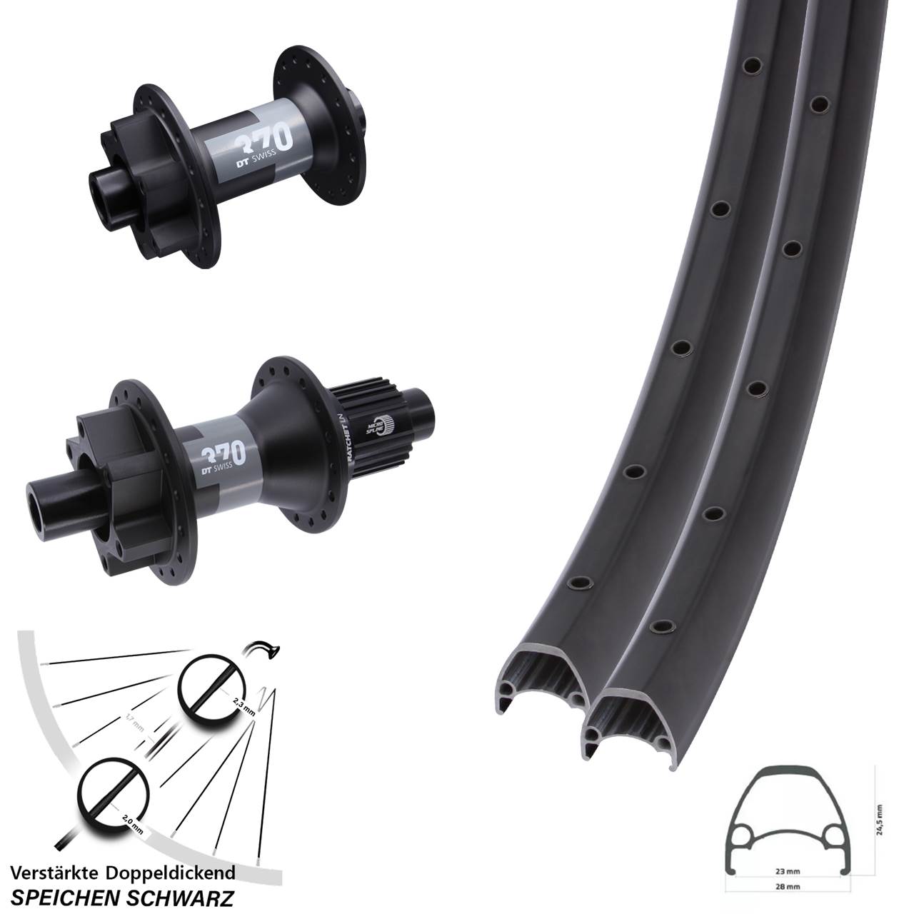 Ambrosio Sport DT Swiss 370 28-29 Zoll Disc Laufradsatz 15x100 12x142 Shimano Micro Spline