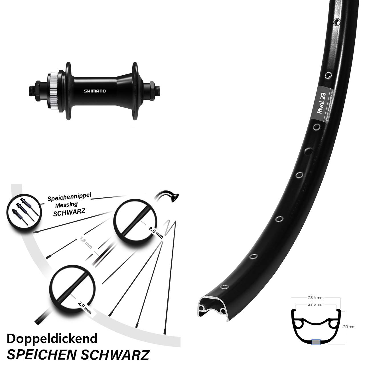 Disc Laufrad 27,5 Zoll Ryde Rival 23 Shimano HB-QC400 QR