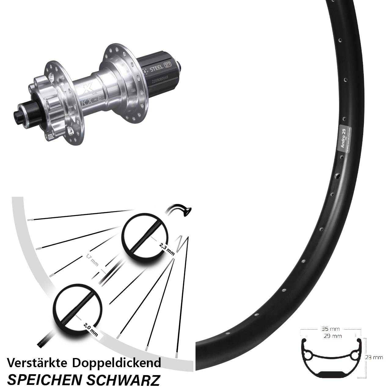 27,5 Zoll Ryde Andra 29 silbern verstärkt KX-E Nabe 5x135