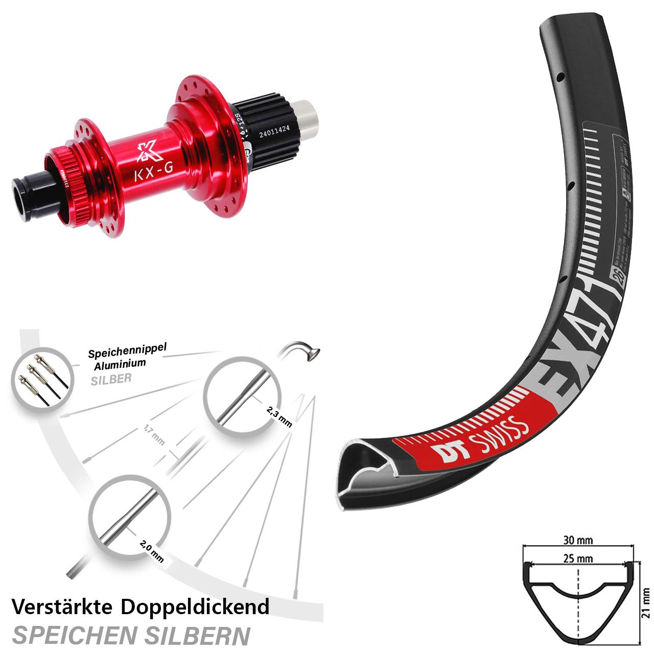 DT Swiss EX471 KX-G rot 29 Zoll Disc Hinterrad 12x142 Micro Spline