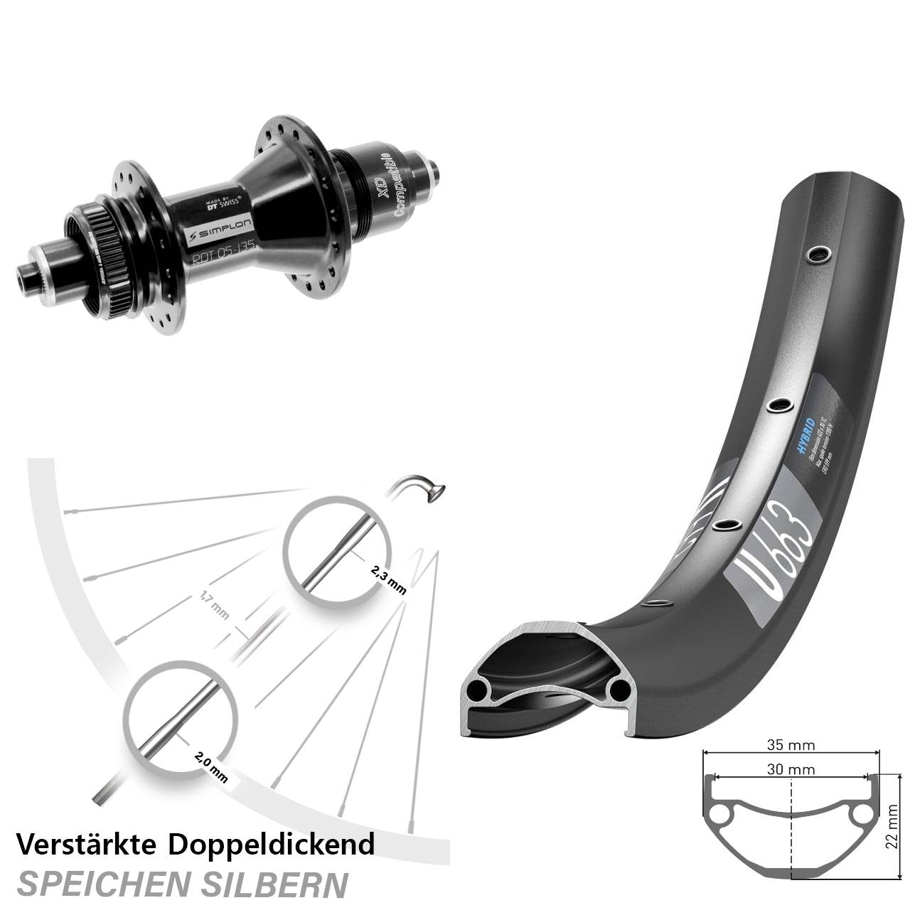 Hinterrad Centerlock für Schnellspanner 29 Zoll DT Swiss U663-370 SRAM XD