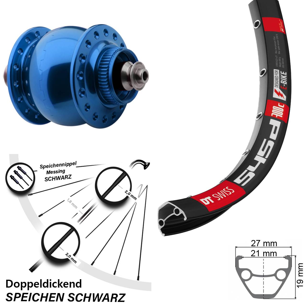 SON 28 blau DT Swiss 545 26 Zoll Nabendynamovorderrad Centerlock QR
