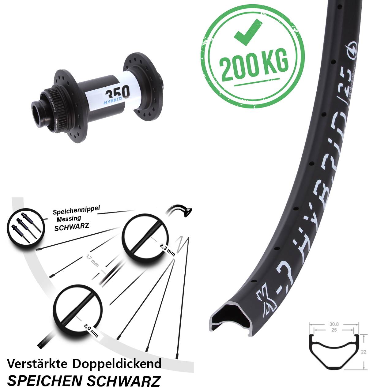 DT Swiss 350 KX-R Hybrid 25 650B Vorderrad Centerlock 15x110 Boost