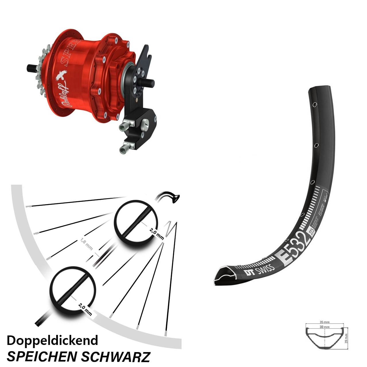 DT Swiss E 532 Rohloff Speedhub TS DB OEM2 Tandem rot 29 Zoll Disc Laufrad