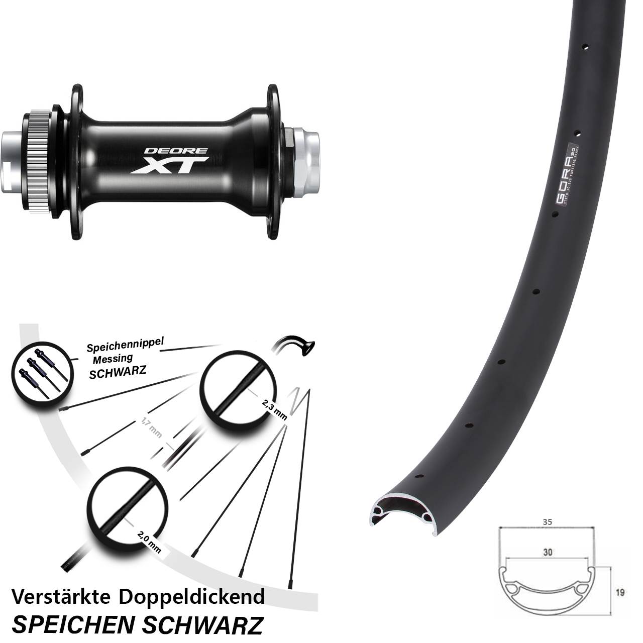 Centerlock Vorderrad 29 Zoll Gora 30 Shimano Deore XT HB-M8010-B 15x110 Boost