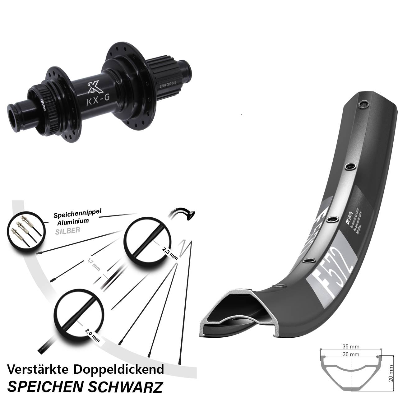 29 Zoll DT Swiss F 572 KX-GS Heavy Duty Disc Laufrad 12x142 Shimano Micro Spline