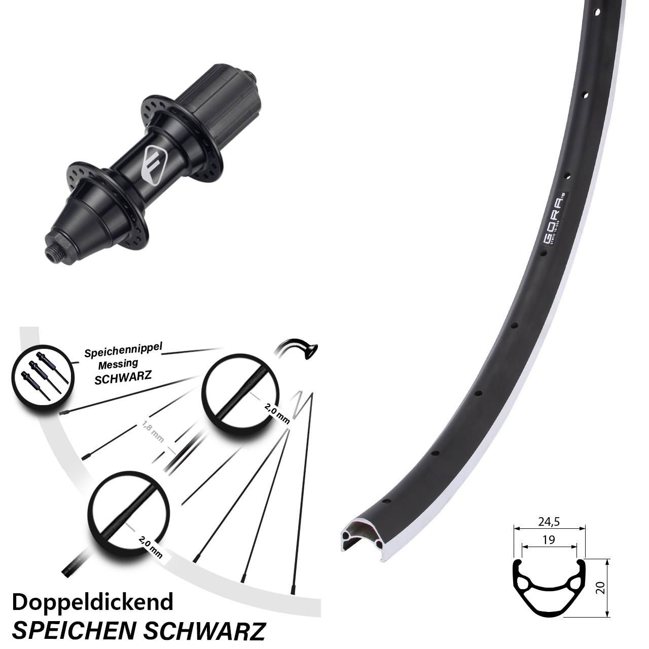 Gora 19 Formula FM-32 26 Zoll Hinterrad für Schnellspanner 8-11 fach HG