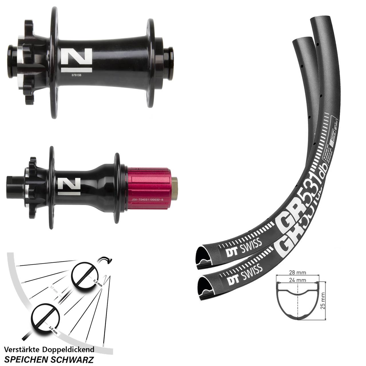 Laufrad-Satz 6-Loch 12x100/142 650B DT Swiss GR531 Novatec D791-D792 8-12 fach HG