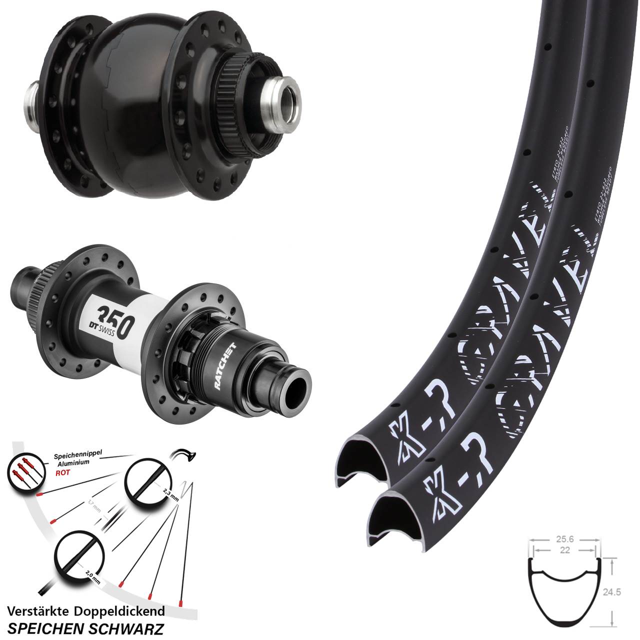 28-29 Zoll KX-R Gravel DT Swiss 350 Road SON 28 Centerlock Laufradsatz 12x100/142 SRAM XDR