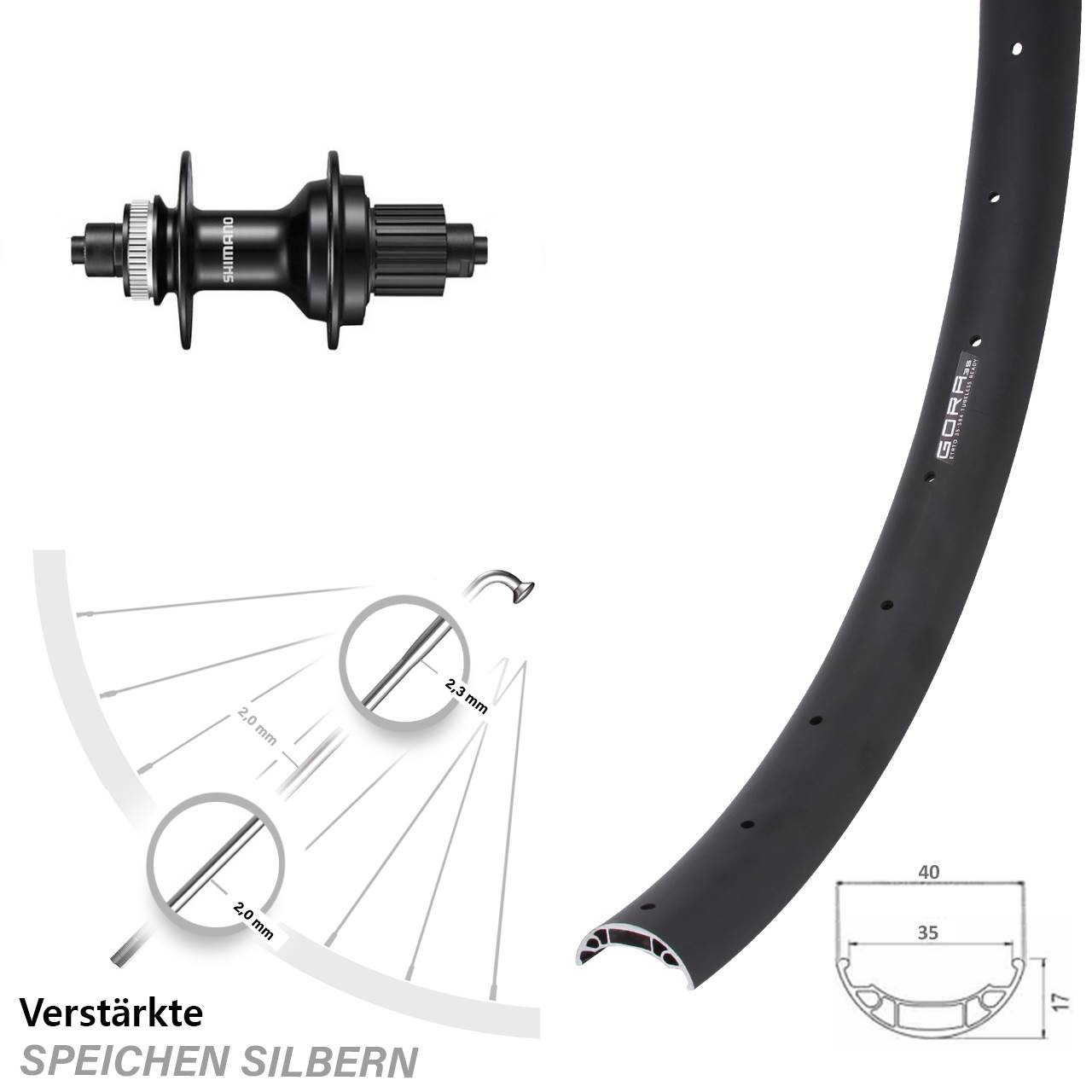 Disc Laufrad für Schnellspanner 27,5 Zoll Gora 35 Shimano MT500 Micro Spline