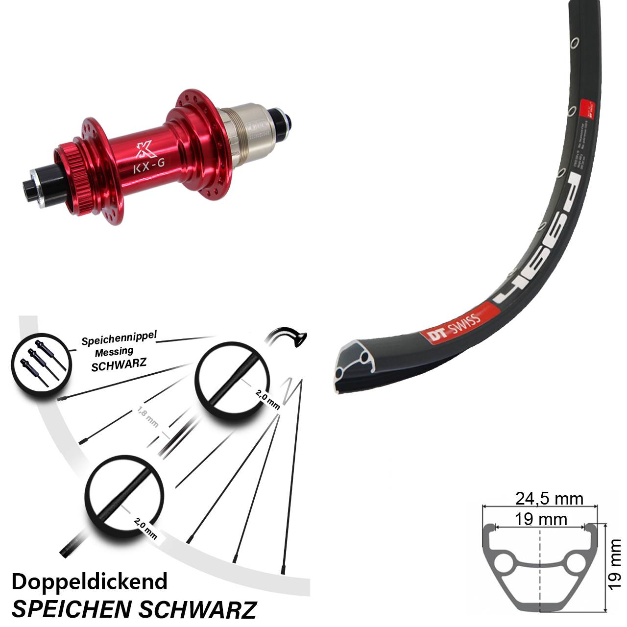 DT Swiss 466d KX-G rot XD-R 28 Zoll Hinterrad Centerlock QR