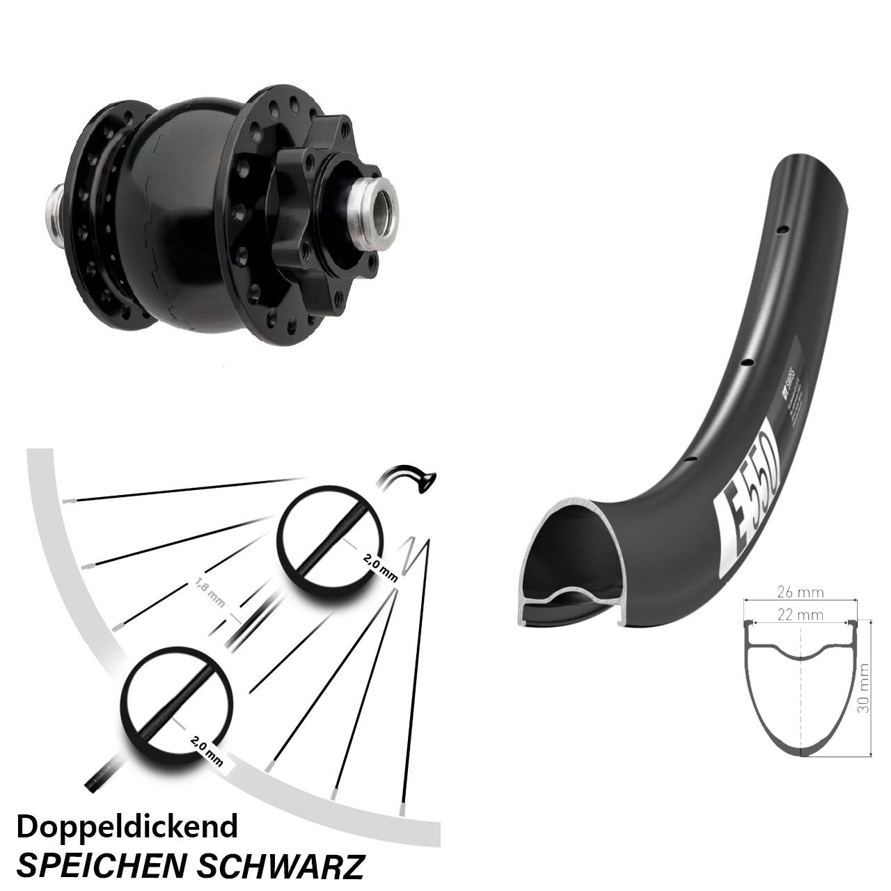 Disc Vorderrad mit Nabendynamo DT Swiss E 550 SON 28 Zoll 12x100