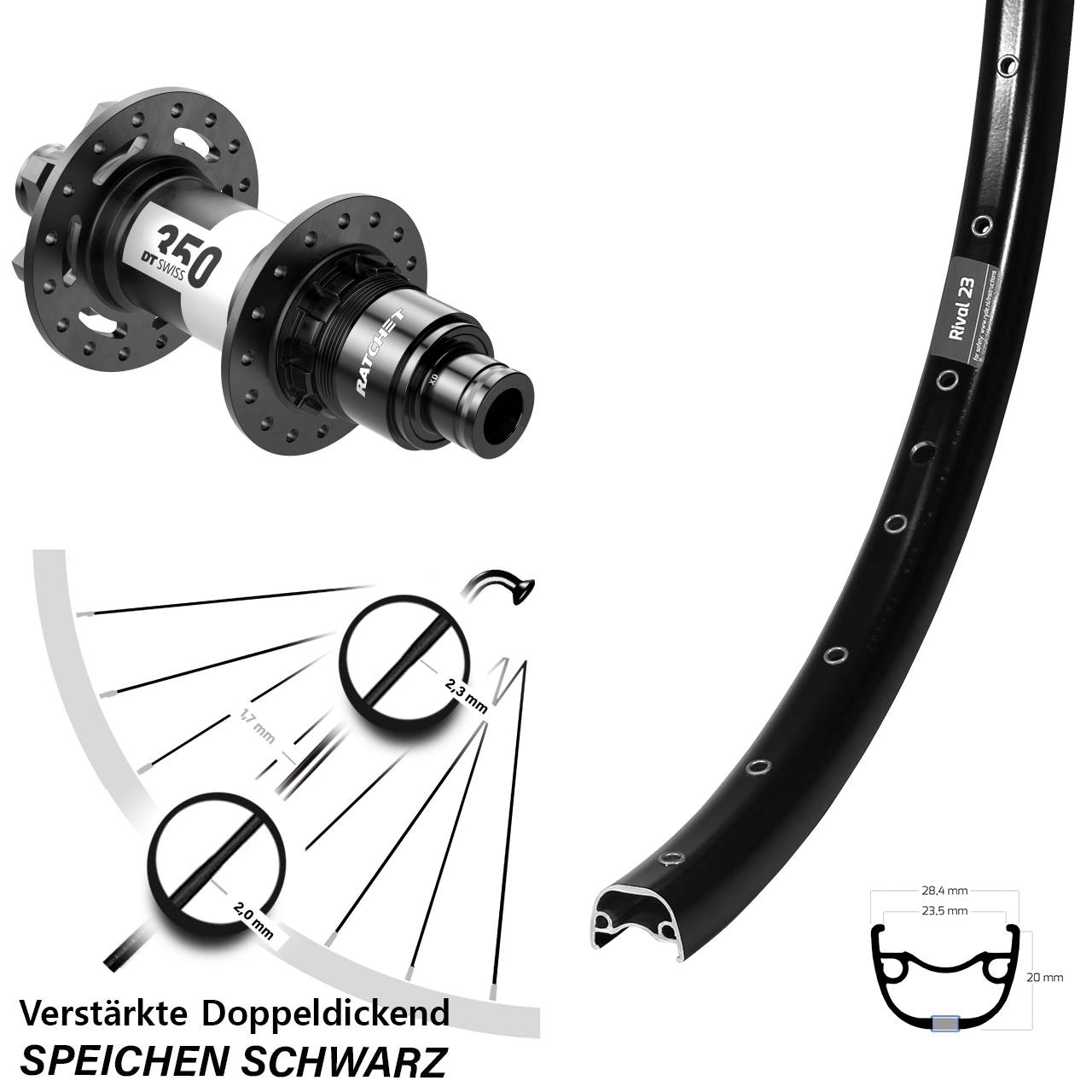 Ryde Rival 23 DT Swiss 350 650B Disc Laufrad 12x148 Boost XD 11-12 fach