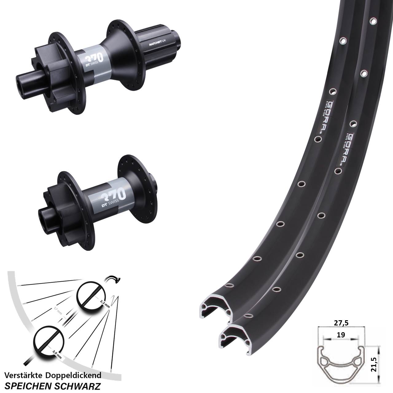 26 Zoll Gora 19 DT Swiss 370 Laufradsatz 6-Loch 15x100 12x142 8-11 fach