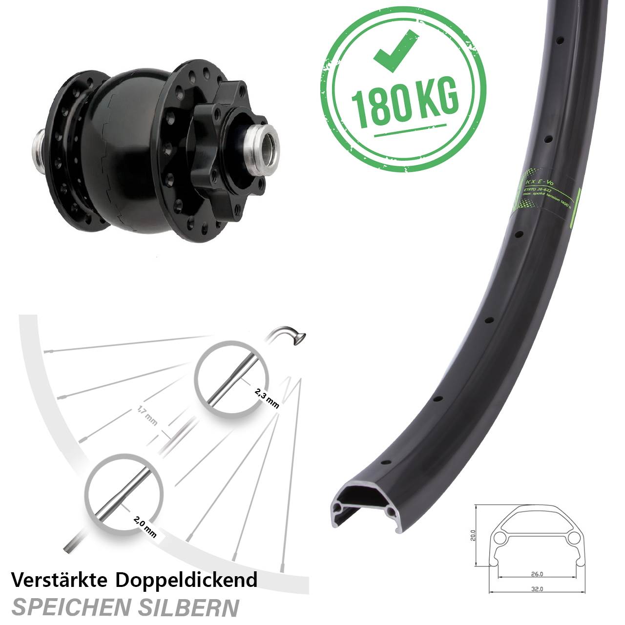 Disc Vorderrad mit Nabendynamo 27,5 Zoll KX Evo SON 28 12x100