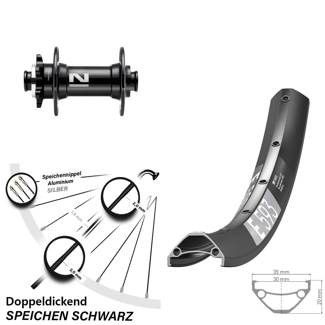 29 Zoll DT Swiss E 593 Novatec D041 Disc Vorderrad 15x110 Boost