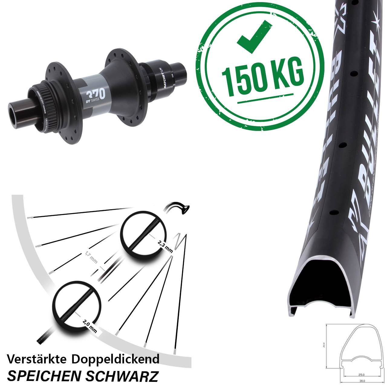 Hinterrad Centerlock 28 Zoll KX Bullet OS DT Swiss 370 SRAM XDR 12x142
