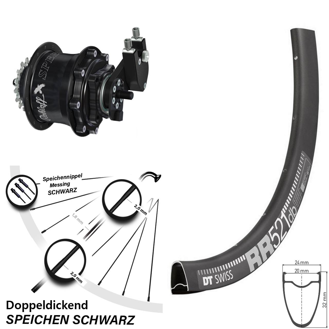 Hinterrad 28 Zoll DT Swiss RR 521 Disc Rohloff Speedhub 500/14 TS DB OEM Tandem schwarz