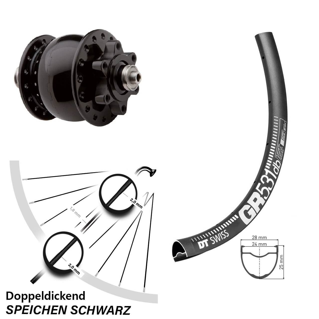 650B DT Swiss GR531 SON 28 Disc Nabendynamolaufrad QR