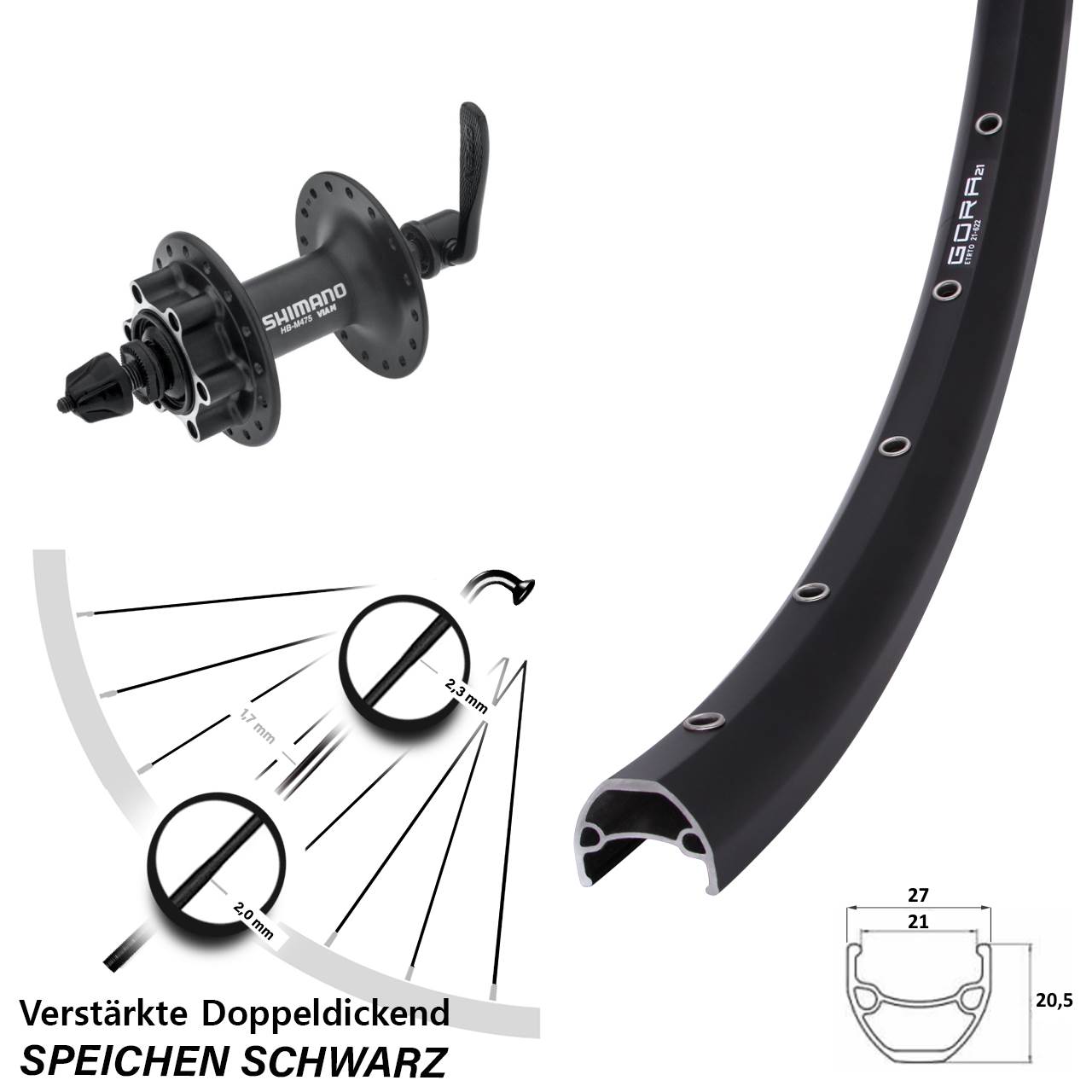 28-29 Zoll Gora 21 Shimano Alivio Disc Laufrad QR