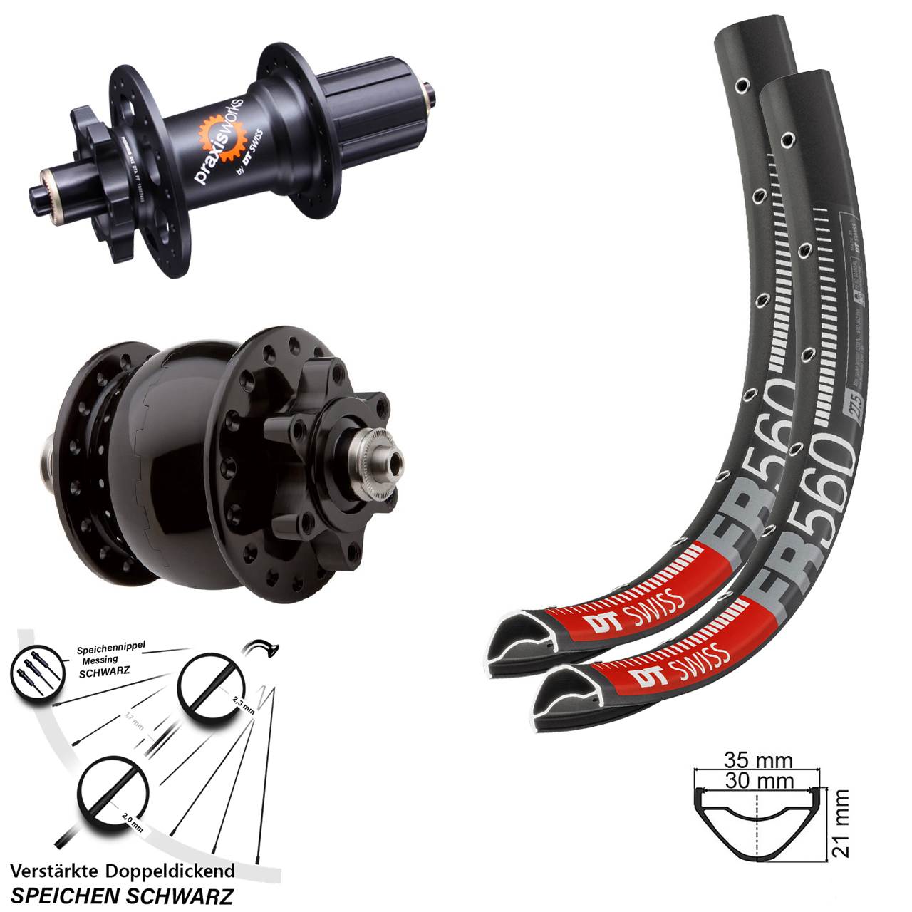 26 Zoll DT Swiss FR560 350 6-Loch SON 28 6-Loch Laufradsatz QR 8-11 fach