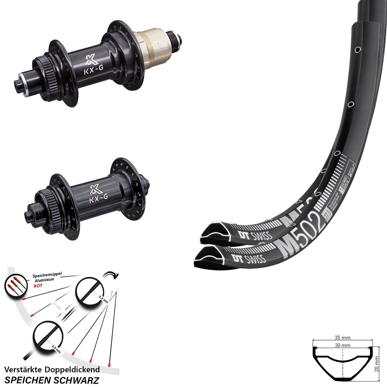 DT Swiss M502 KX-G 29 Zoll Disc Laufradsatz für Schnellspanner SRAM XDR