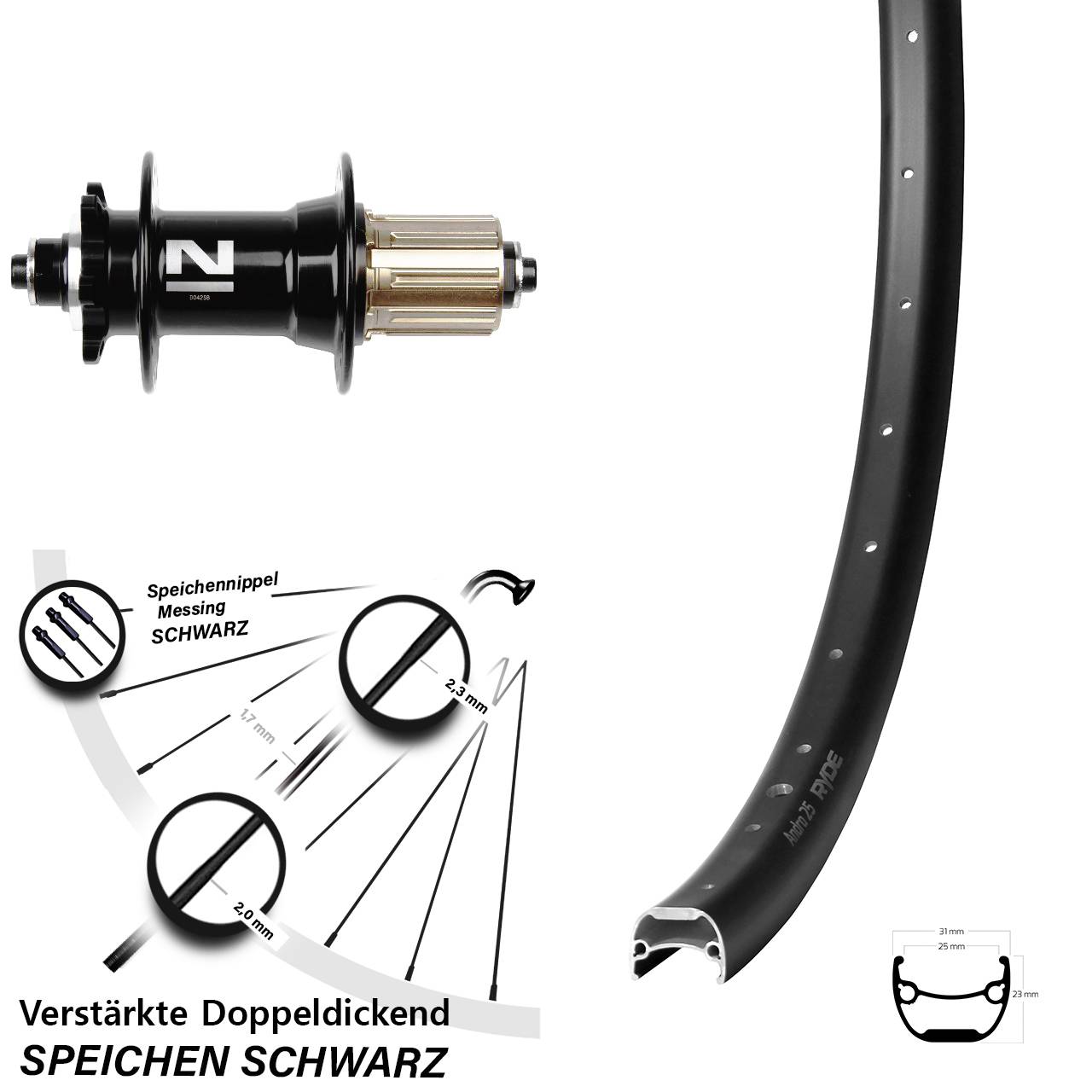 Ryde Andra 25 Novatec D042 29 Zoll 6-Loch Hinterrad QR 8-11 fach HG