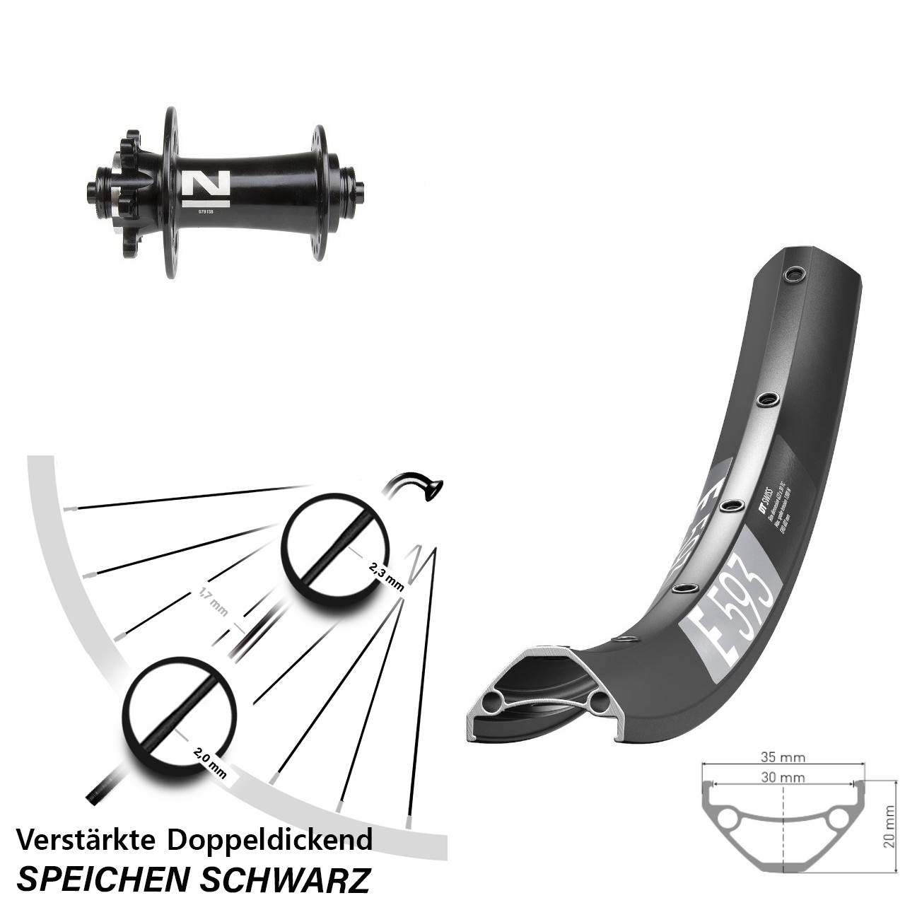 6-Loch Vorderrad 650B DT Swiss E 593 Novatec D791 für Schnellspanner