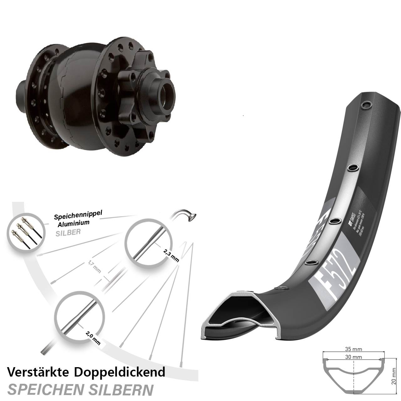 6-Loch Dynamo-Vorderrad 29 Zoll DT Swiss F572 SON 28 15x100