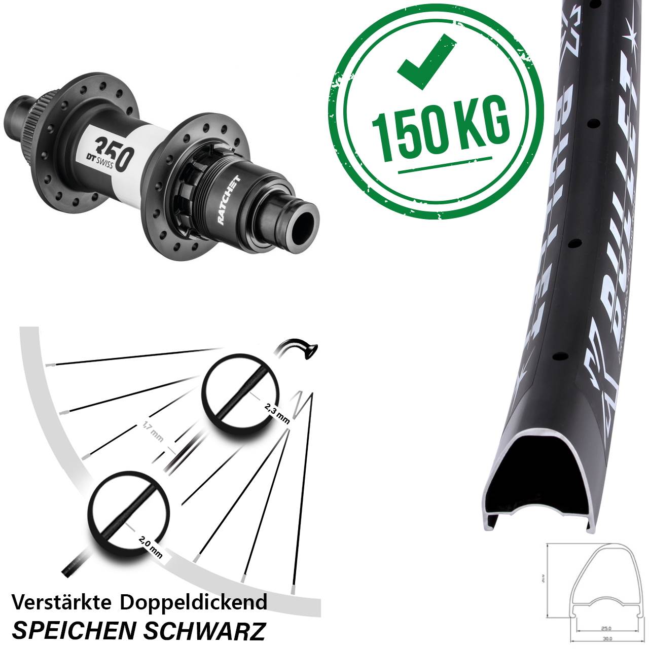 KX Bullet OS DT Swiss 350 29 Zoll Centerlock Hinterrad 12x148 SRAM XD