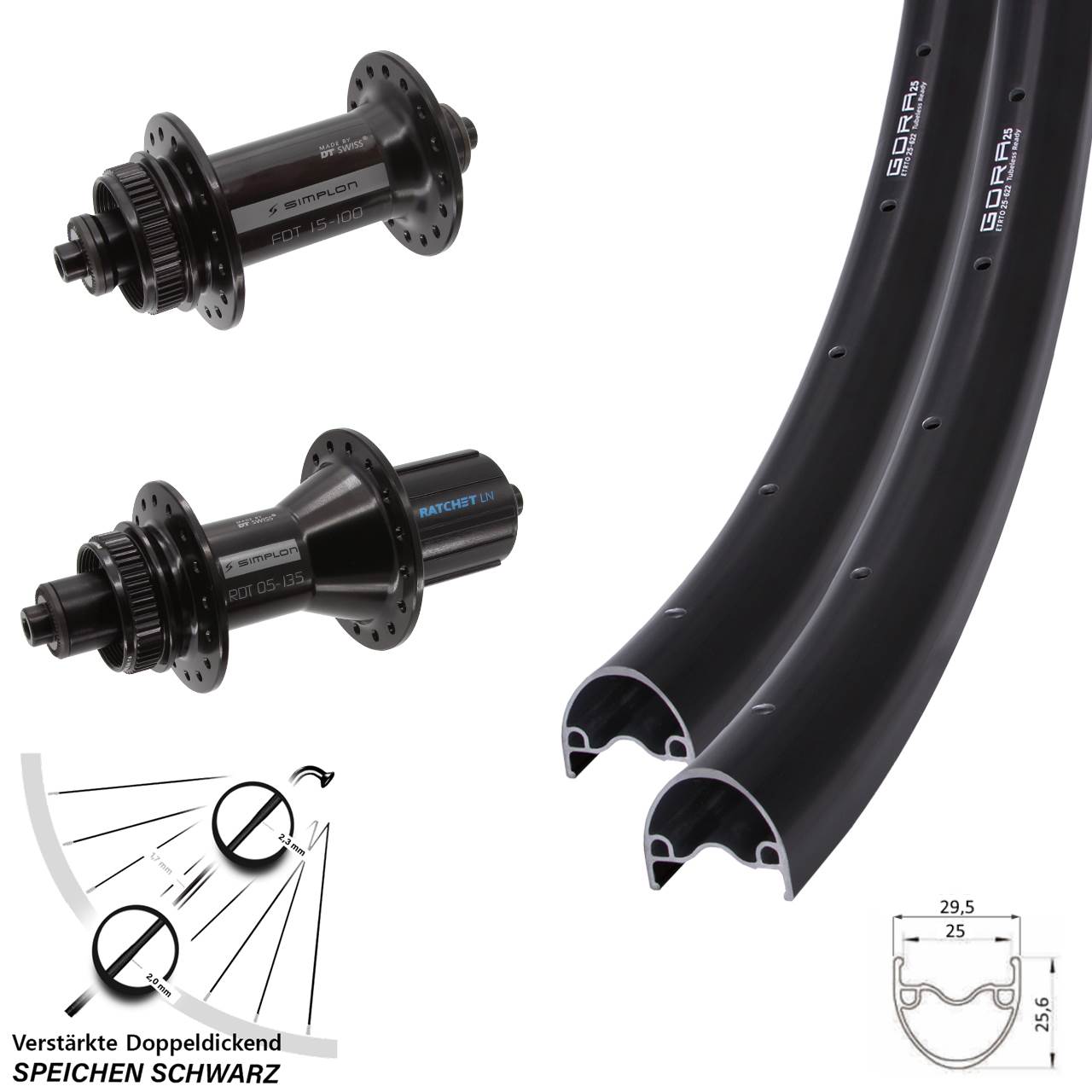 Gora 25 DT Swiss 370 DT Swiss 370 Hybrid 28-29 Zoll Laufradsatz Centerlock QR 8-11 fach