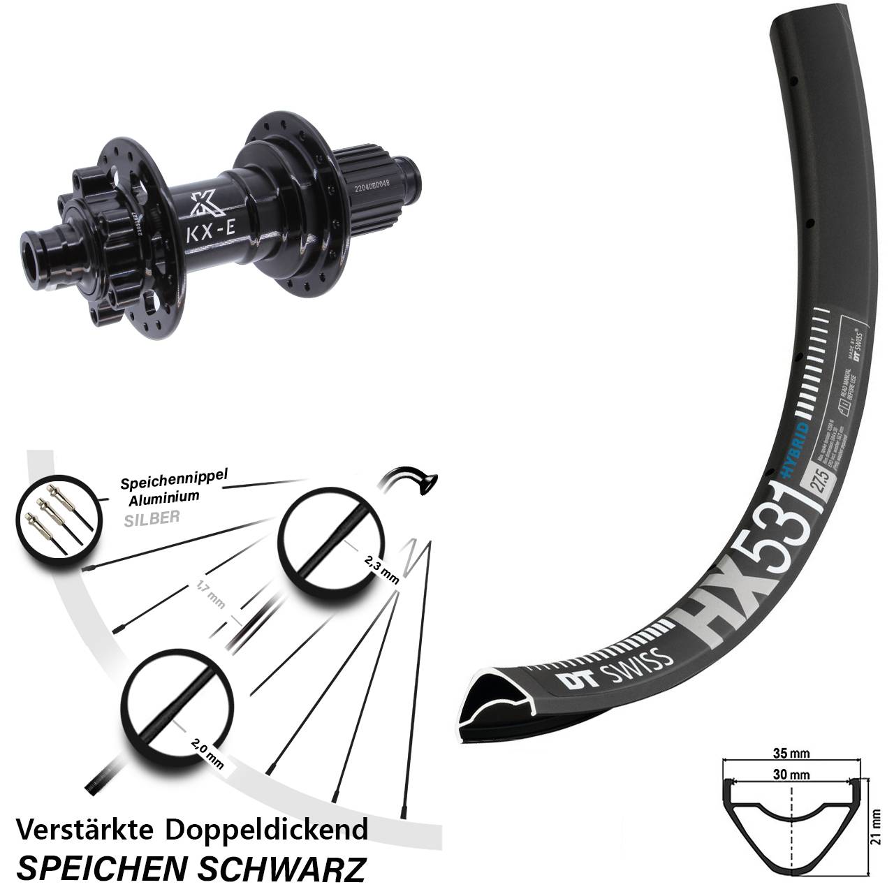 Boost Disc Laufrad 12x148 29 Zoll DT Swiss HX531 KX-E Heavy Duty Shimano Micro Spline