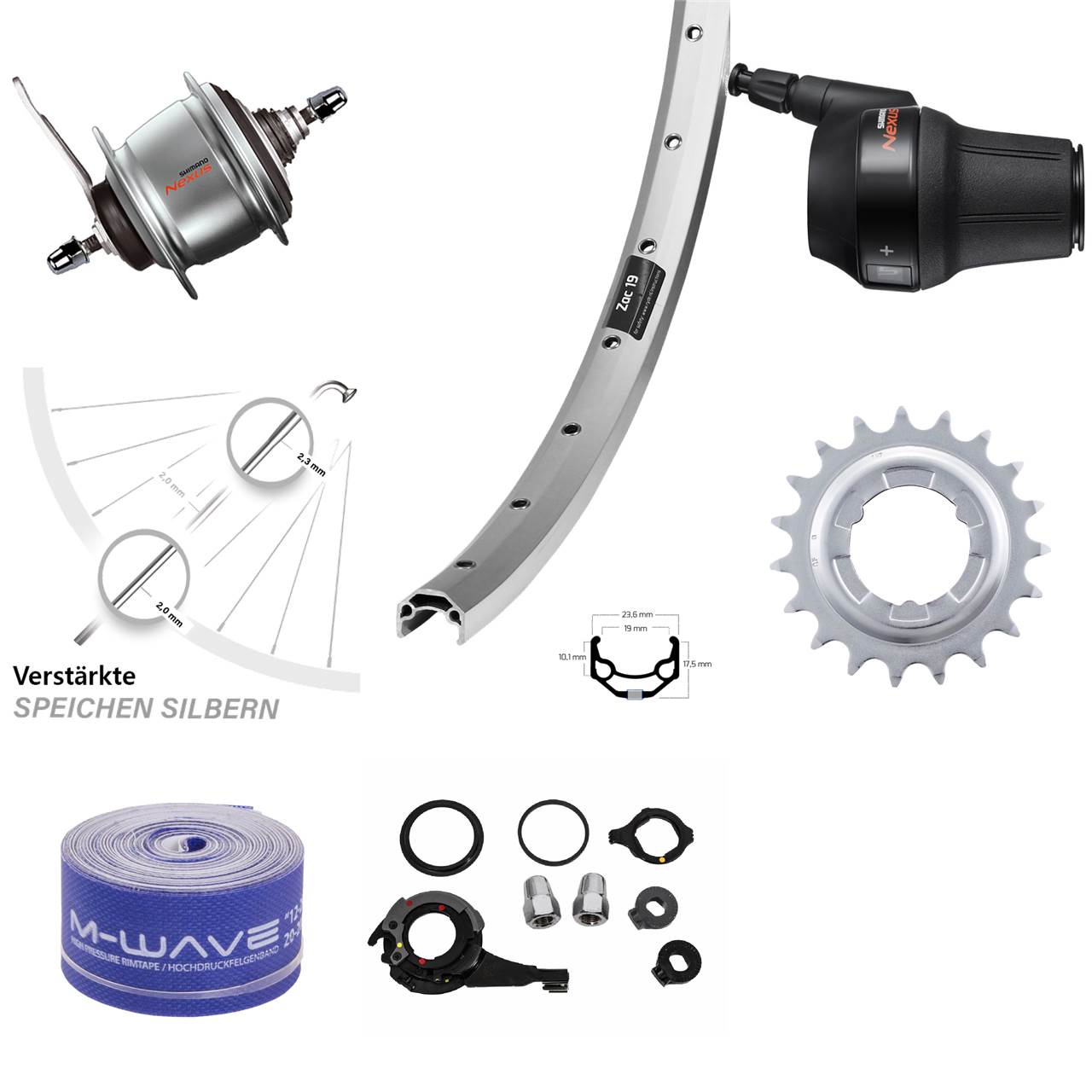 26 Zoll Ryde Zac 19 Shimano Nexus 8 Gang Hinterrad mit Rücktrittbremse