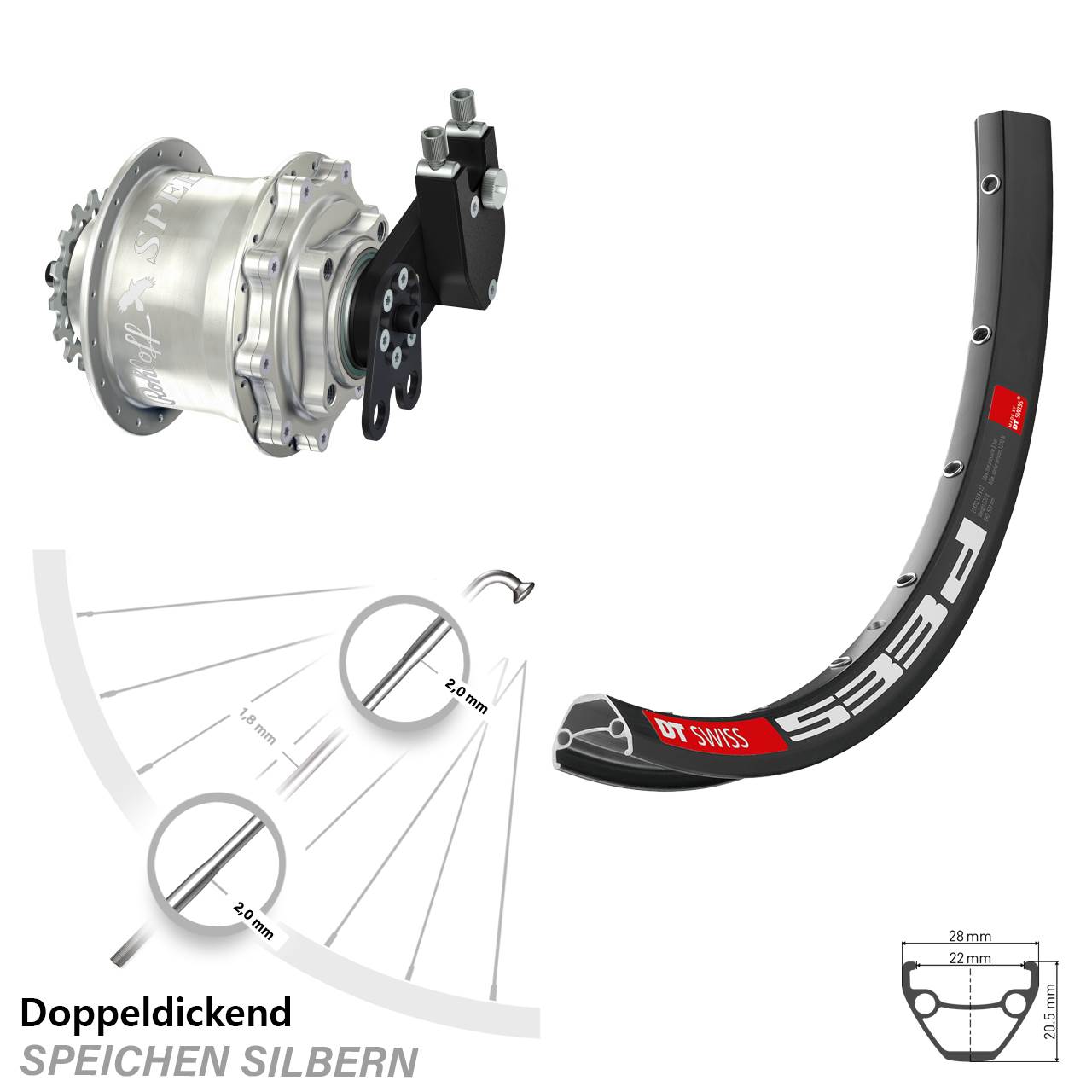 DT Swiss 533 D Rohloff 500/14 CC DB Tandem 26 Zoll Disc Hinterrrad