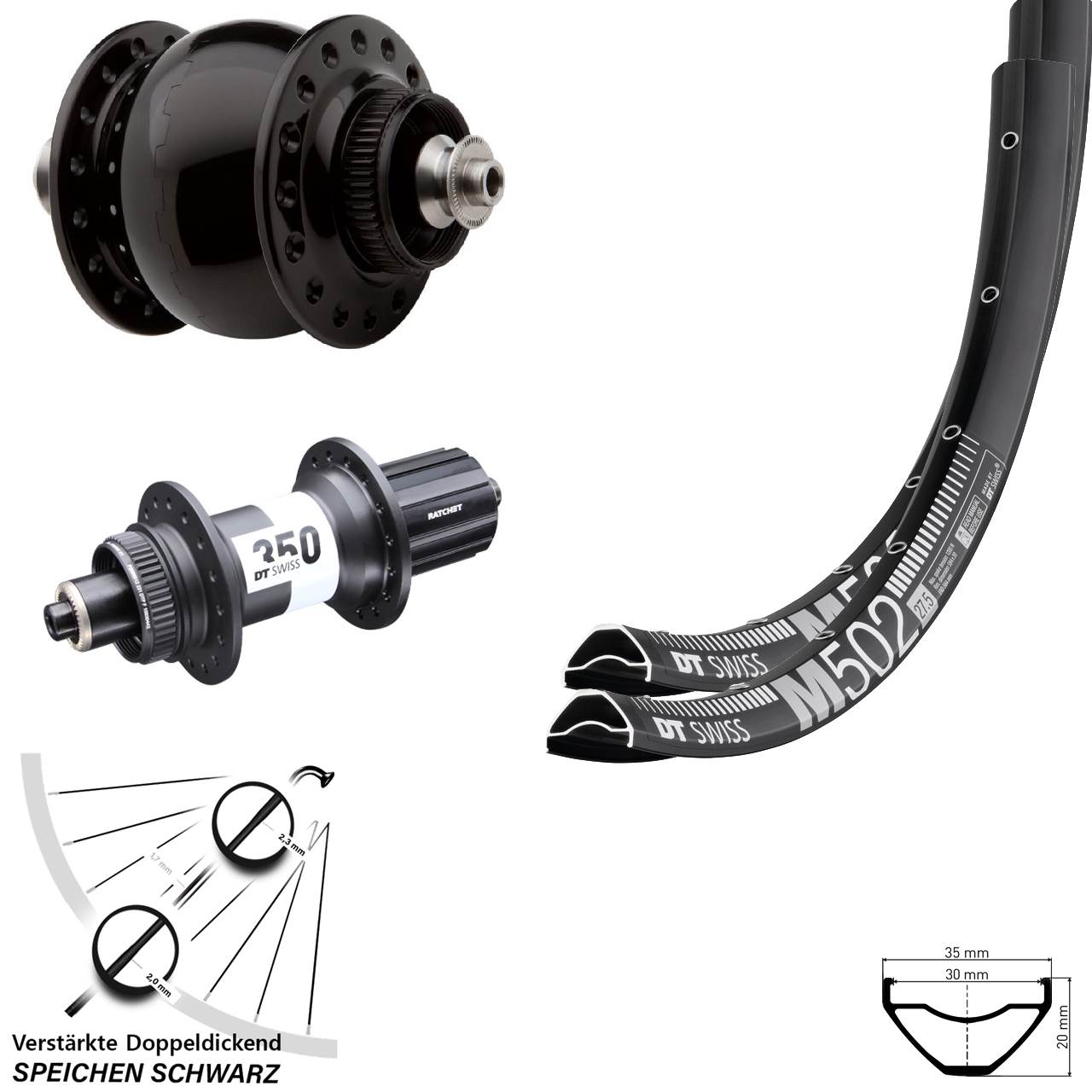 DT Swiss M502-350 SON 28 27,5 Zoll Disc Laufradsatz QR 8-11 fach
