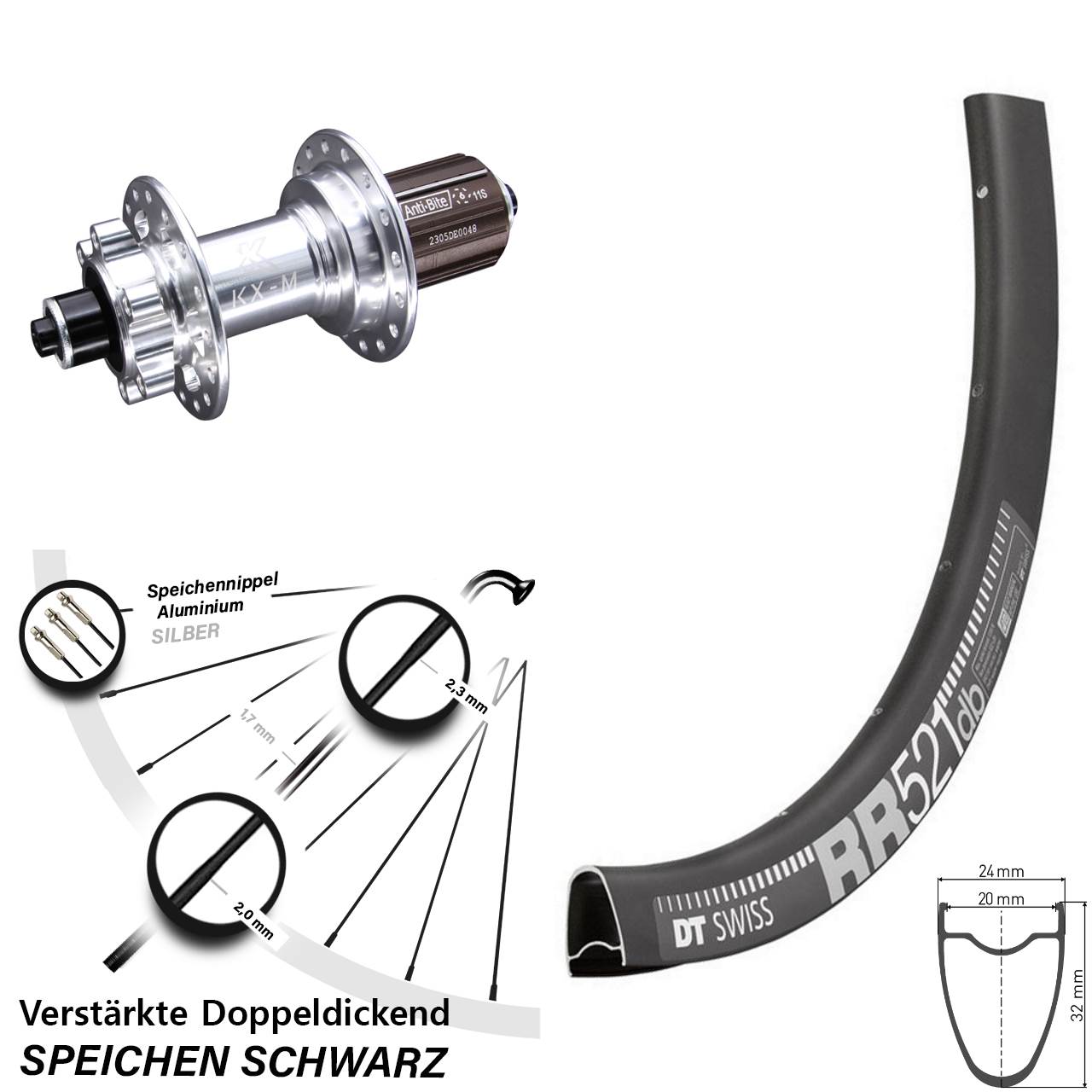 DT Swiss RR 521 KX-M 28 Zoll Disc Laufrad für Schnellspanner 8-12 fach HG