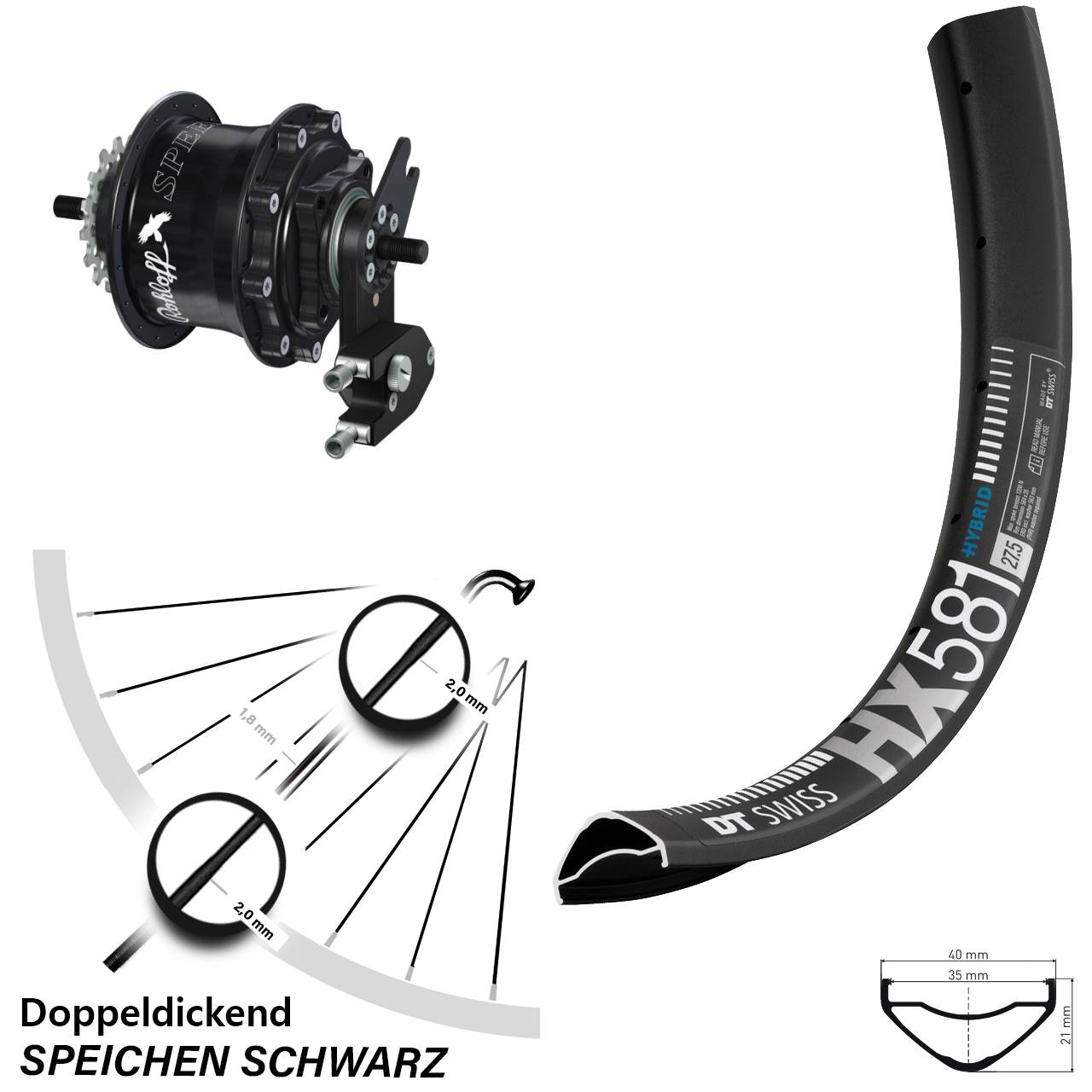 27,5 Zoll DT Swiss HX581 Rohloff Speedhub TS DB OEM2 Tandem