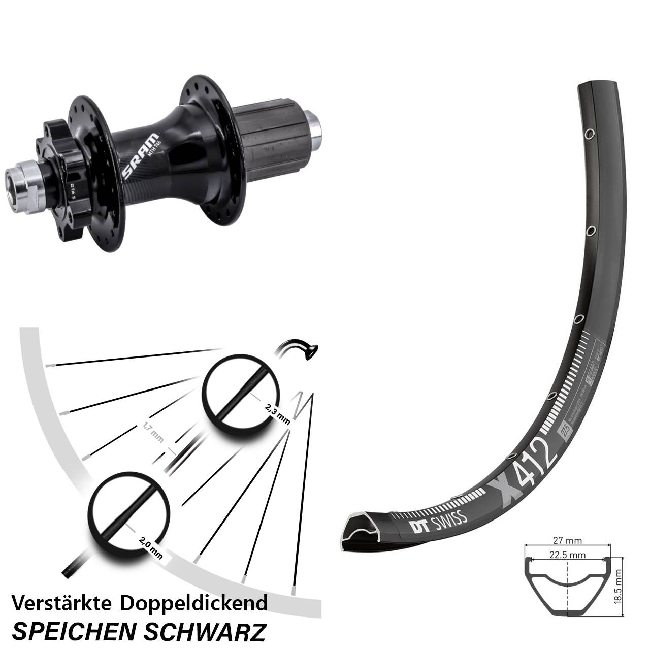 6-Loch Hinterrad 12x148 29 Zoll DT Swiss X 412 Sram 746 8-11 fach