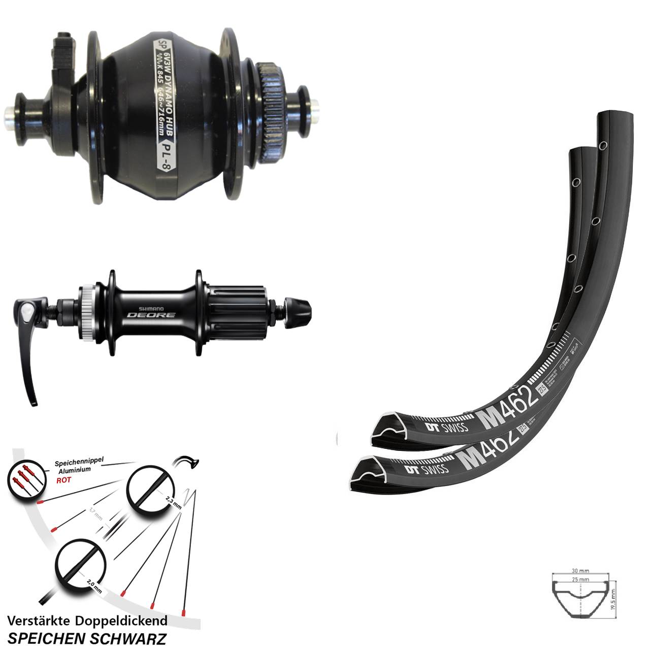 Laufradsatz 27,5 Zoll DT Swiss M462 SP PL-8 Shimano Deore FH-M6000 8-11 fach HG