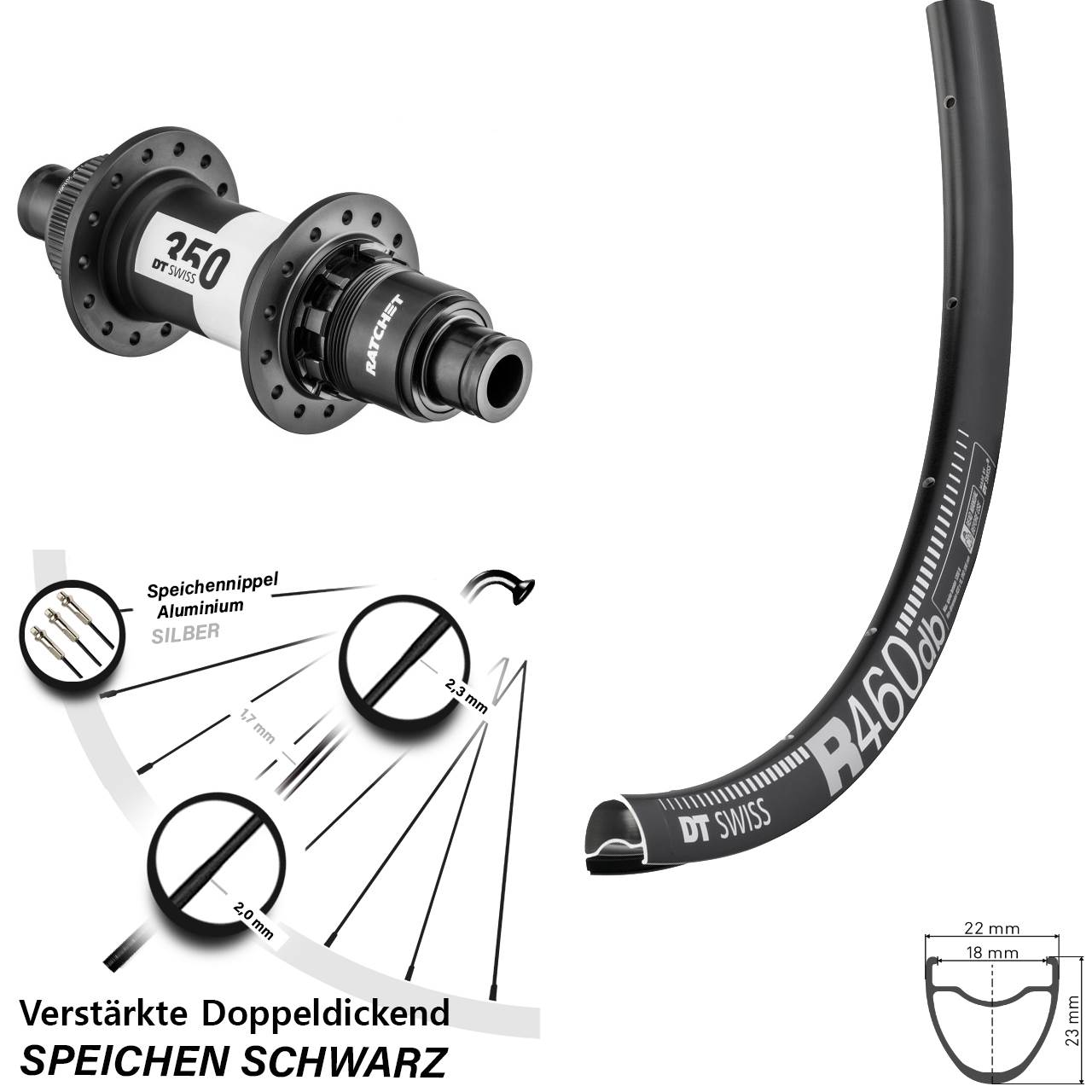 Hinterrad 12x142 28 Zoll DT Swiss R 460 Disc-350 Ratchet 36 XDR
