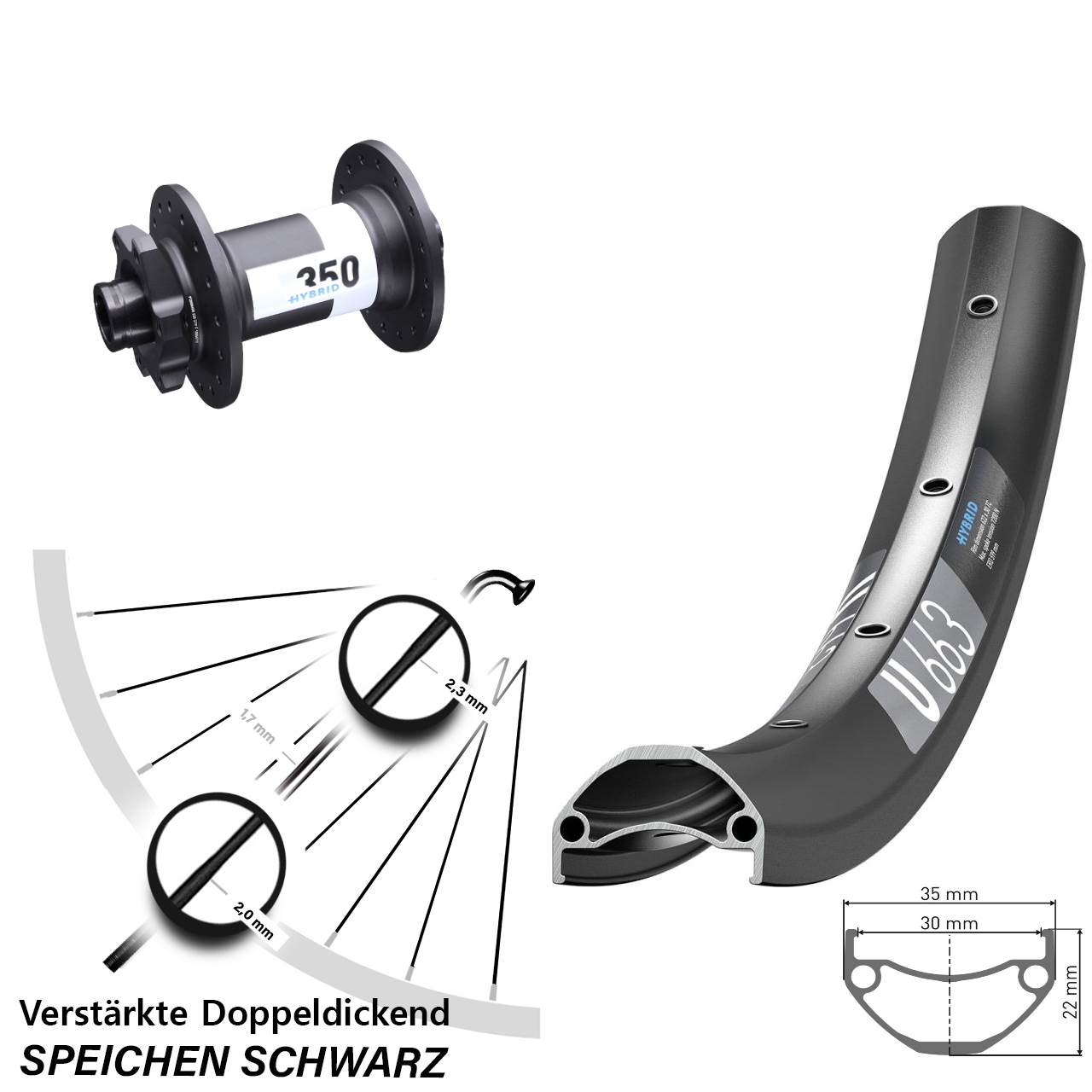 DT Swiss U 663-350 Hybrid 26 Zoll Vorderrad 15x110 Boost 6-Loch