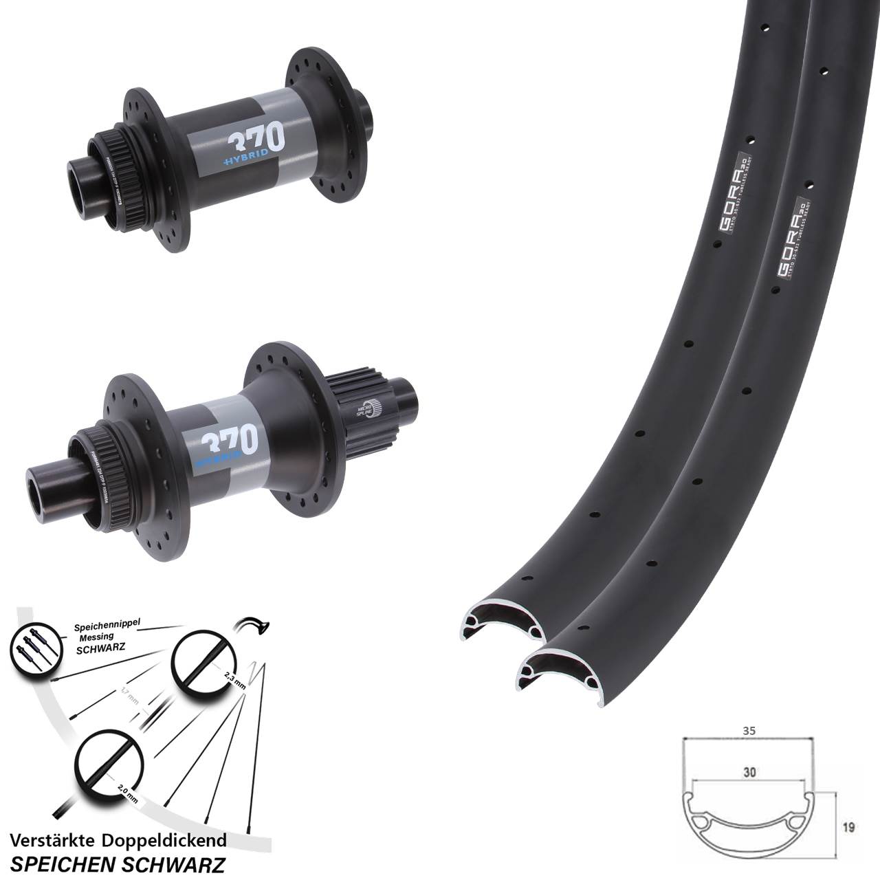 Disc Laufrad-Satz 15x110 12x148 20 Zoll Gora 30 DT Swiss 370 Hybrid Shimano Micro Spline